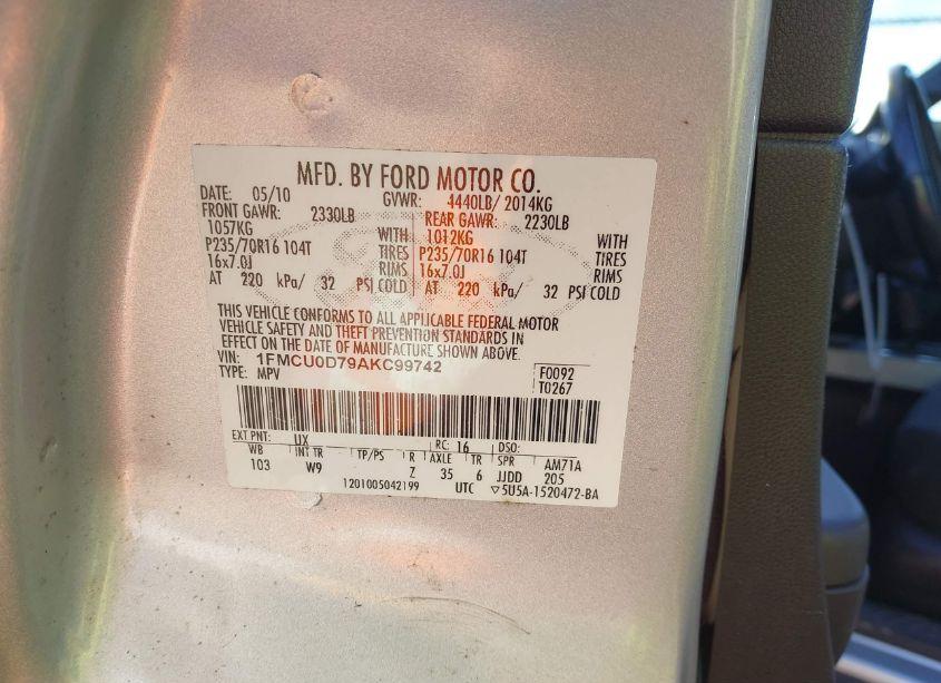 Photo 9 of 2010 Ford Escape XLT (VIN 1FMCU0D79AKC99742)