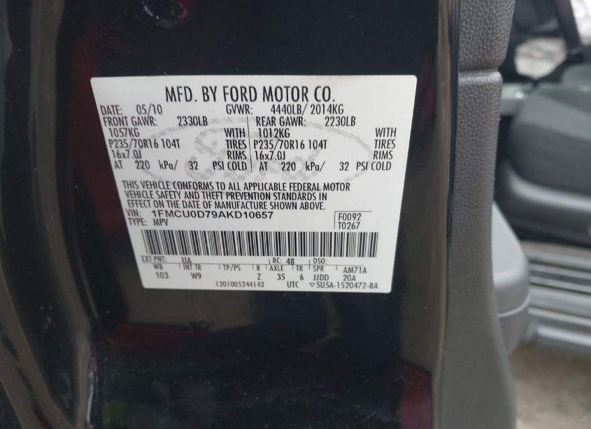 Photo 9 of 2010 Ford Escape XLT (VIN 1FMCU0D79AKD10657)