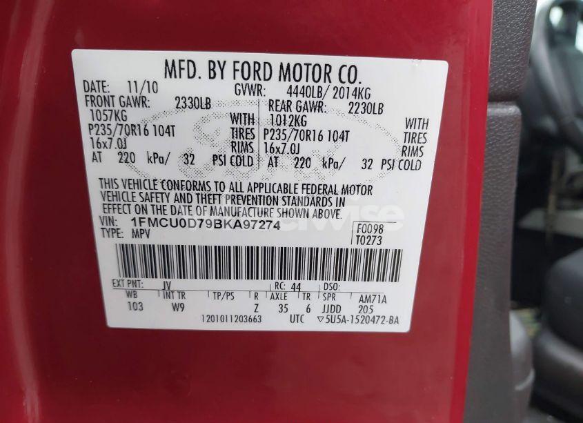 Photo 9 of 2011 Ford Escape XLT (VIN 1FMCU0D79BKA97274)