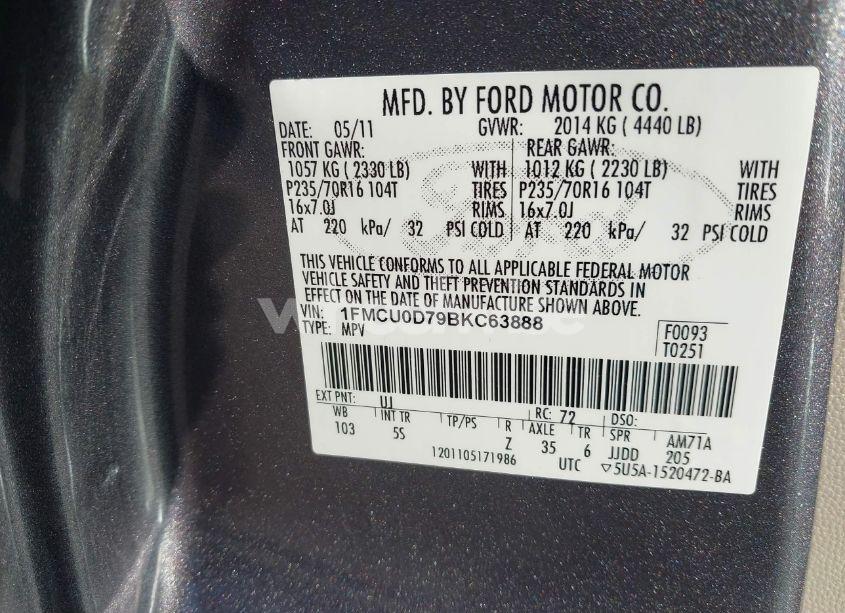 Photo 9 of 2011 Ford Escape XLT (VIN 1FMCU0D79BKC63888)