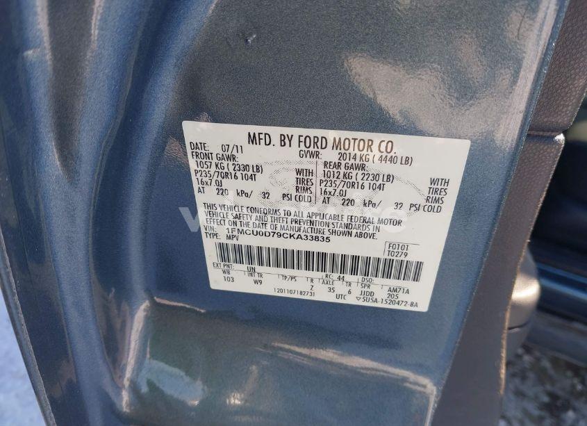 Photo 9 of 2012 Ford Escape XLT (VIN 1FMCU0D79CKA33835)