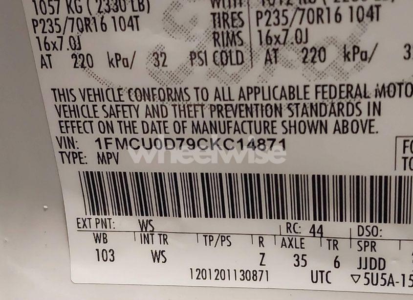 Photo 9 of 2012 Ford Escape XLT (VIN 1FMCU0D79CKC14871)