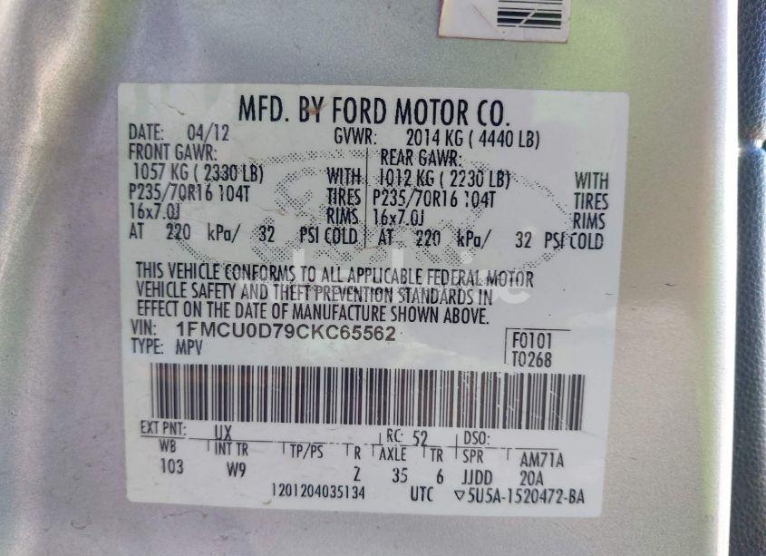 Photo 9 of 2012 Ford Escape XLT (VIN 1FMCU0D79CKC65562)