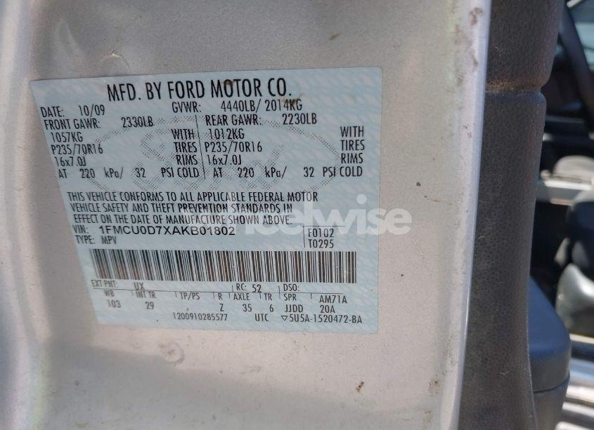 Photo 9 of 2010 Ford Escape XLT (VIN 1FMCU0D7XAKB01802)