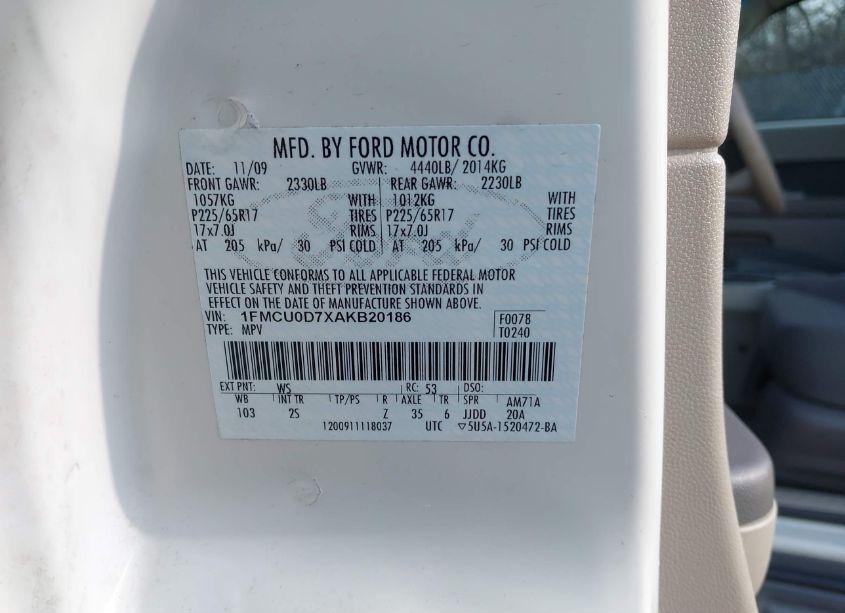 Photo 9 of 2010 Ford Escape XLT (VIN 1FMCU0D7XAKB20186)