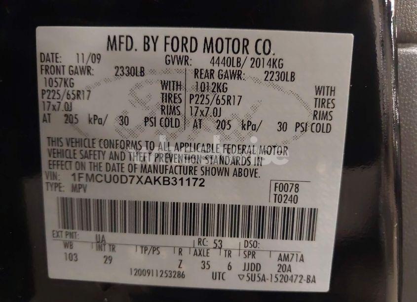 Photo 9 of 2010 Ford Escape XLT (VIN 1FMCU0D7XAKB31172)