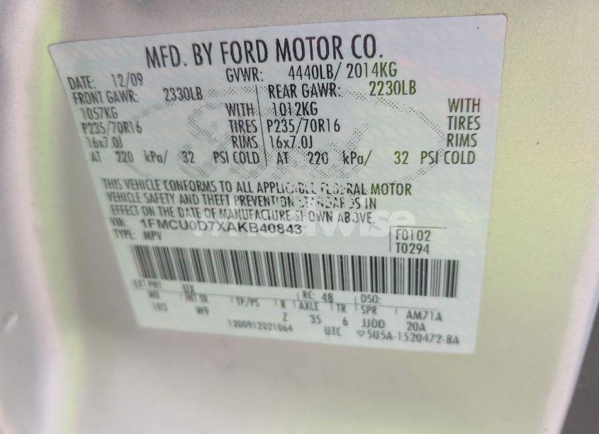 Photo 9 of 2010 Ford Escape XLT (VIN 1FMCU0D7XAKB40843)