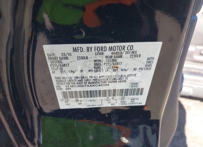 Photo 9 of 2010 Ford Escape XLT (VIN 1FMCU0D7XAKC48394)