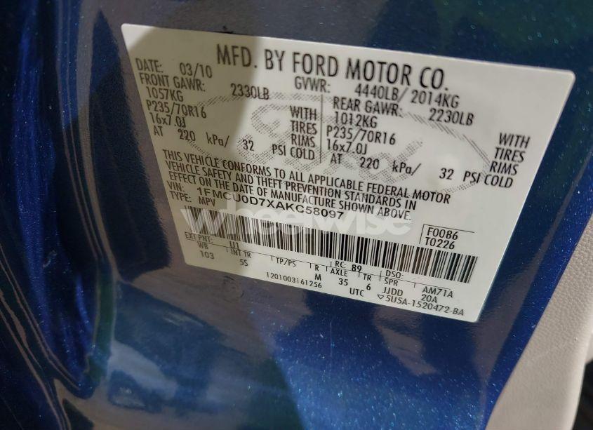 Photo 9 of 2010 Ford Escape XLT (VIN 1FMCU0D7XAKC58097)