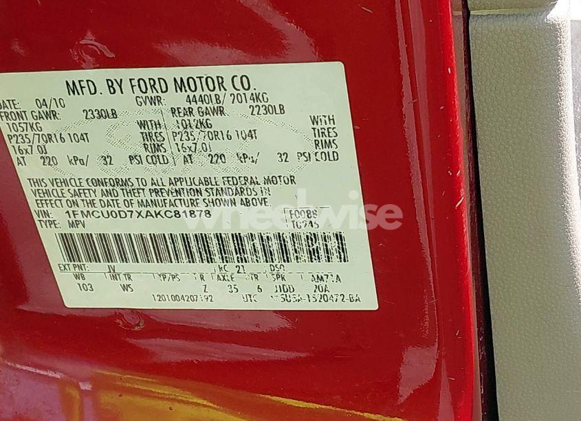 Photo 9 of 2010 Ford Escape XLT (VIN 1FMCU0D7XAKC81878)