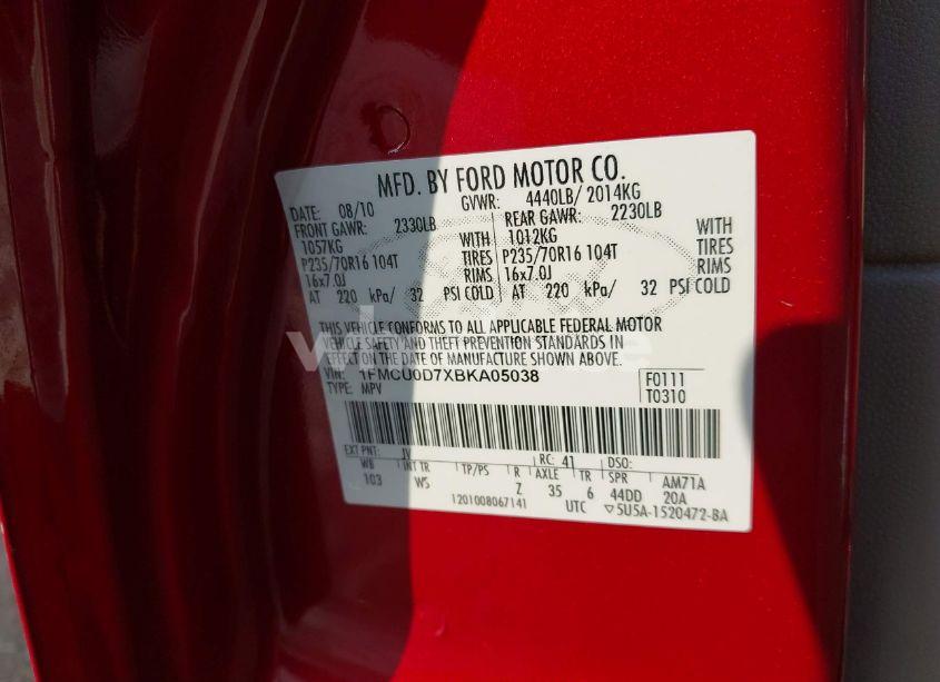 Photo 9 of 2011 Ford Escape XLT (VIN 1FMCU0D7XBKA05038)