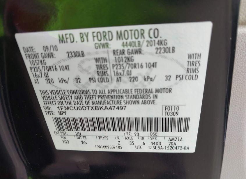 Photo 9 of 2011 Ford Escape XLT (VIN 1FMCU0D7XBKA47497)