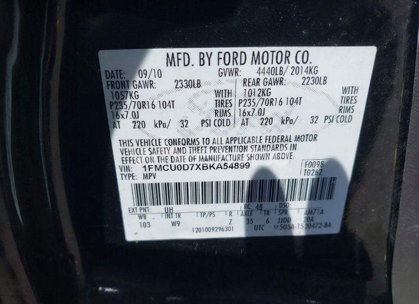 Photo 9 of 2011 Ford Escape XLT (VIN 1FMCU0D7XBKA54899)
