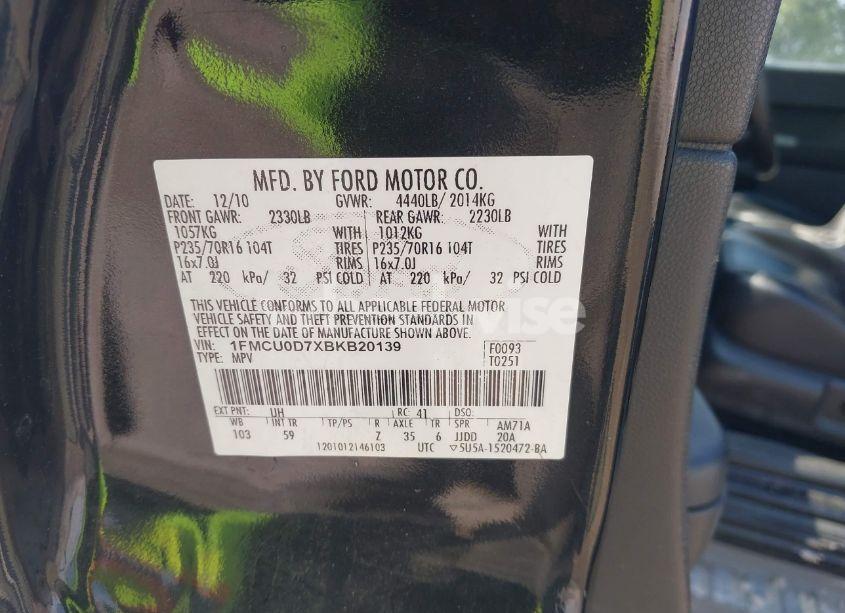 Photo 9 of 2011 Ford Escape XLT (VIN 1FMCU0D7XBKB20139)