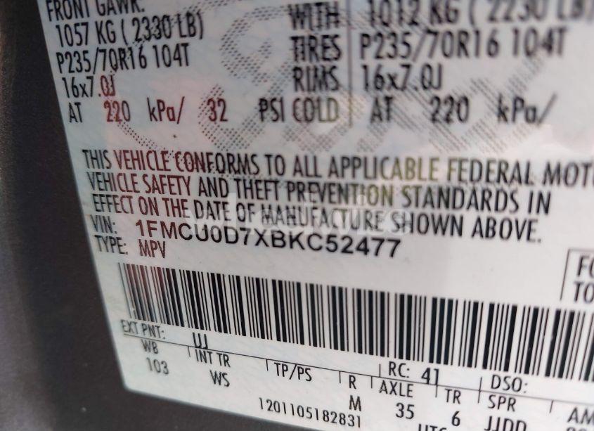 Photo 9 of 2011 Ford Escape XLT (VIN 1FMCU0D7XBKC52477)