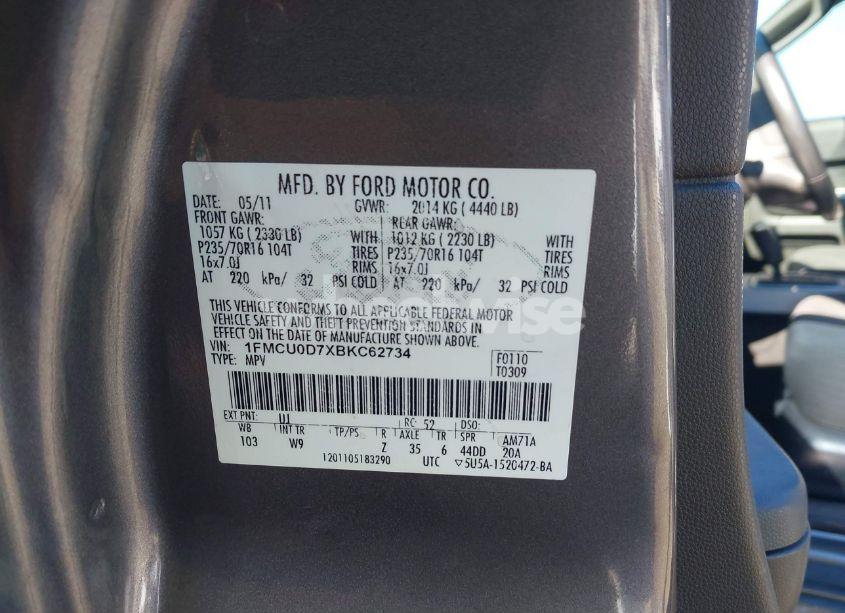 Photo 9 of 2011 Ford Escape XLT (VIN 1FMCU0D7XBKC62734)