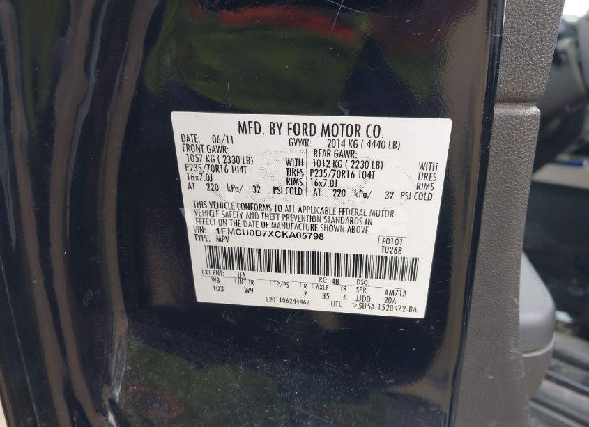 Photo 9 of 2012 Ford Escape XLT (VIN 1FMCU0D7XCKA05798)