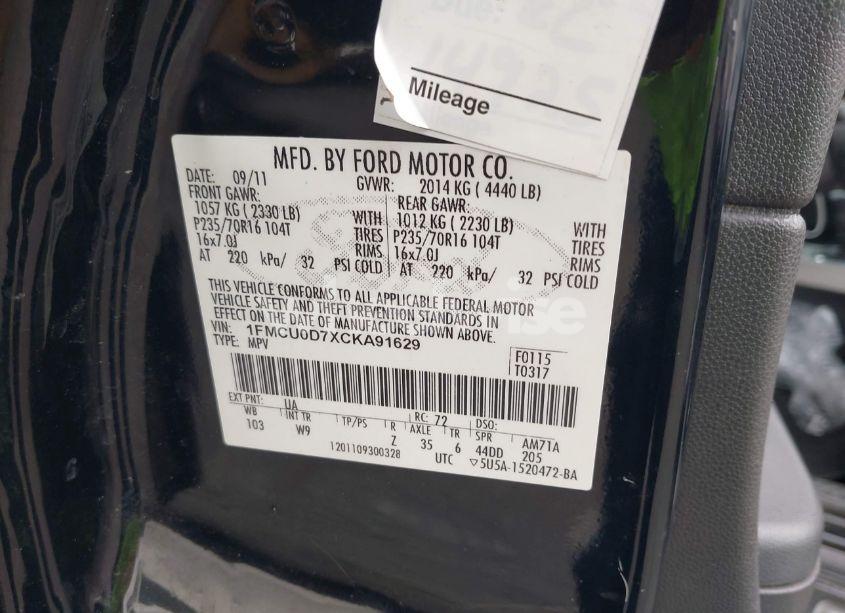 Photo 9 of 2012 Ford Escape XLT (VIN 1FMCU0D7XCKA91629)