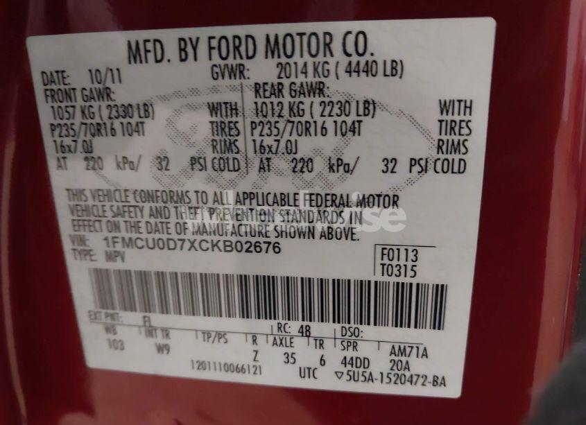 Photo 9 of 2012 Ford Escape XLT (VIN 1FMCU0D7XCKB02676)