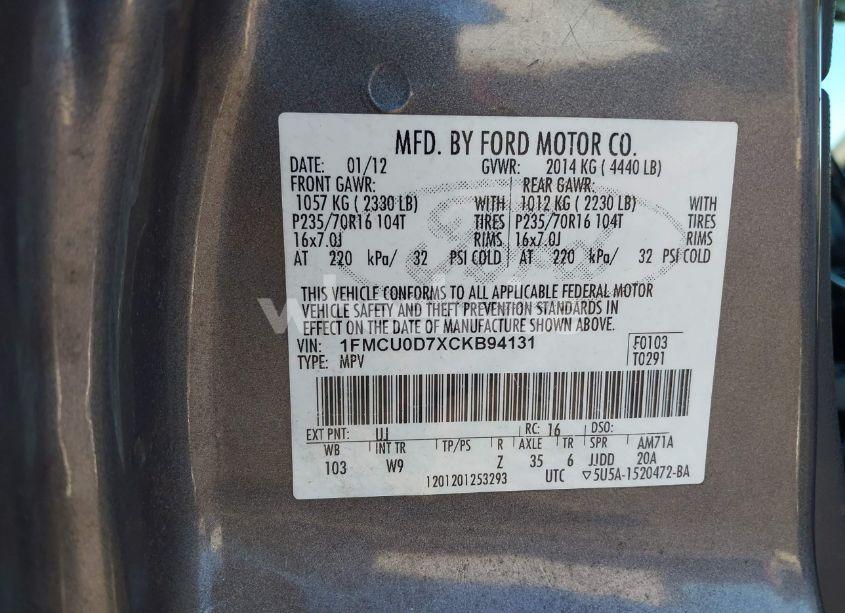 Photo 9 of 2012 Ford Escape XLT (VIN 1FMCU0D7XCKB94131)