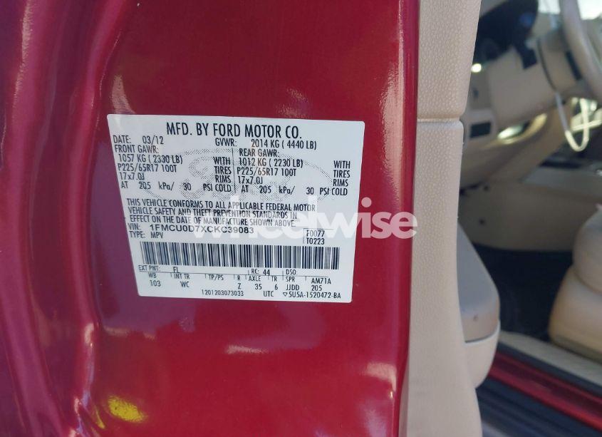 Photo 9 of 2012 Ford Escape XLT (VIN 1FMCU0D7XCKC39083)