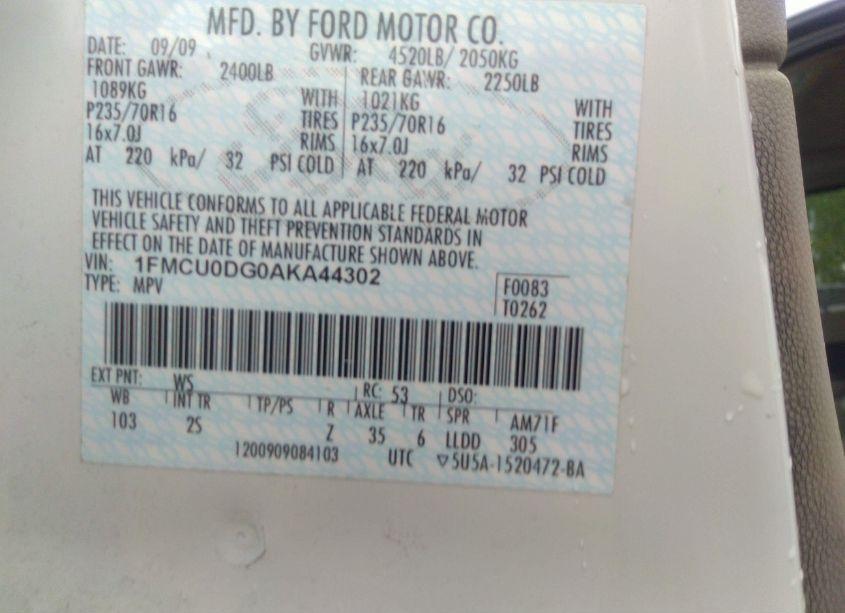 Photo 9 of 2010 Ford Escape XLT (VIN 1FMCU0DG0AKA44302)