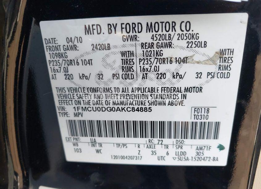Photo 9 of 2010 Ford Escape XLT (VIN 1FMCU0DG0AKC84885)