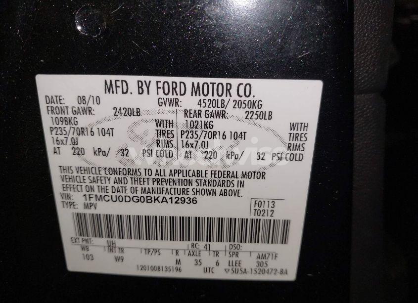 Photo 9 of 2011 Ford Escape XLT (VIN 1FMCU0DG0BKA12936)