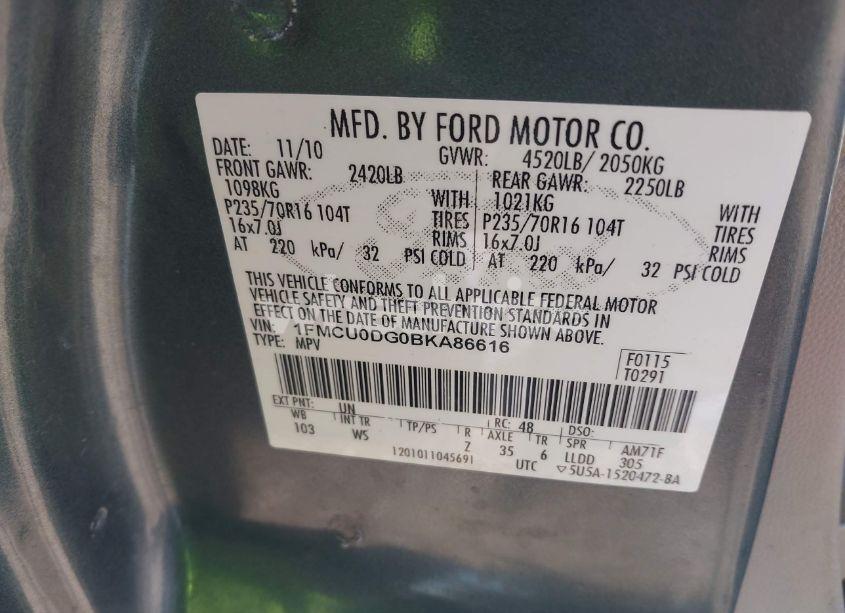 Photo 9 of 2011 Ford Escape XLT (VIN 1FMCU0DG0BKA86616)