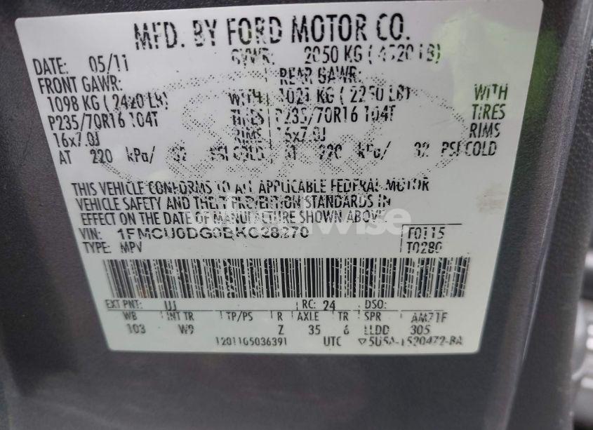 Photo 9 of 2011 Ford Escape XLT (VIN 1FMCU0DG0BKC28270)