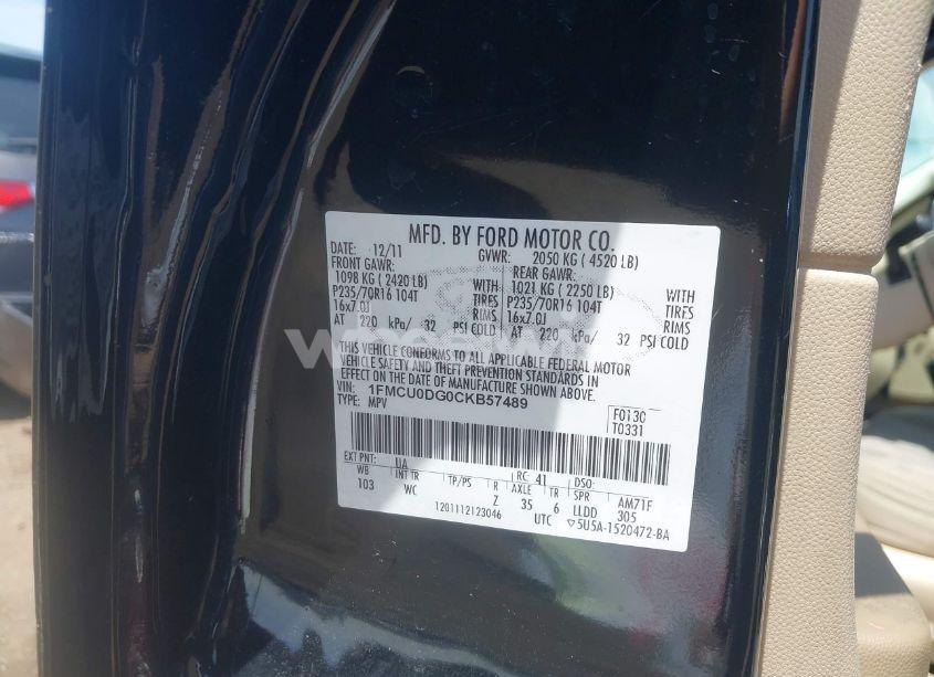 Photo 9 of 2012 Ford Escape XLT (VIN 1FMCU0DG0CKB57489)