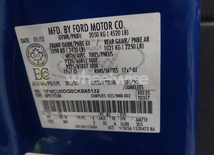 Photo 9 of 2012 Ford Escape XLT (VIN 1FMCU0DG0CKB85132)