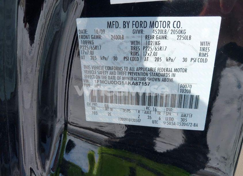 Photo 9 of 2010 Ford Escape XLT (VIN 1FMCU0DG1AKA87157)