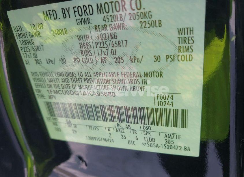 Photo 9 of 2010 Ford Escape XLT (VIN 1FMCU0DG1AKA95680)