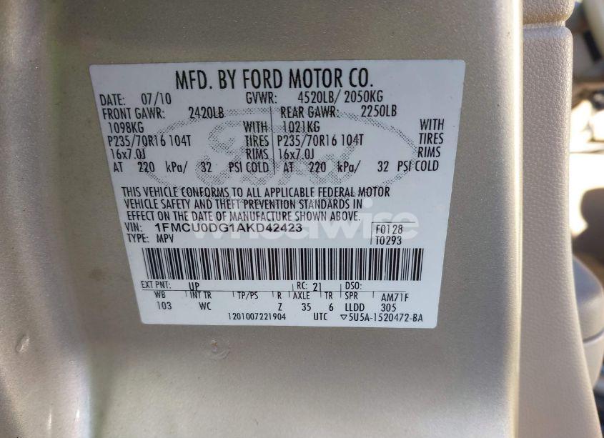 Photo 9 of 2010 Ford Escape XLT (VIN 1FMCU0DG1AKD42423)