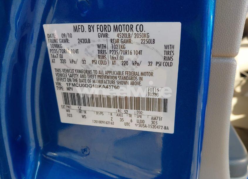 Photo 9 of 2011 Ford Escape XLT (VIN 1FMCU0DG1BKA43760)