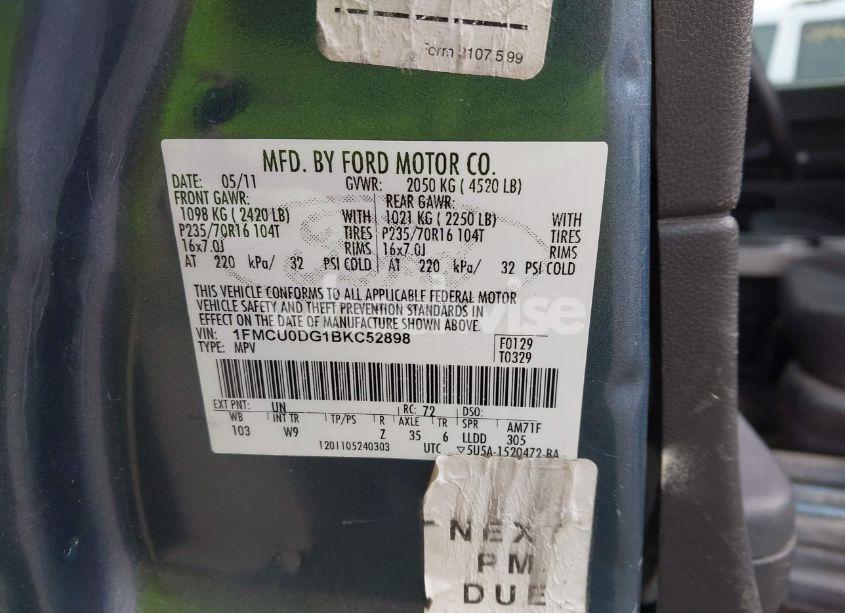 Photo 9 of 2011 Ford Escape XLT (VIN 1FMCU0DG1BKC52898)