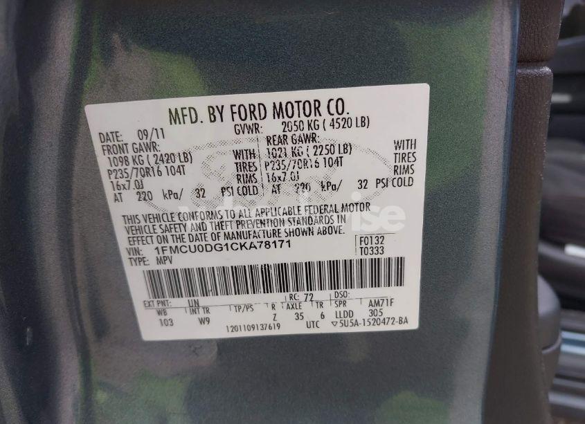 Photo 9 of 2012 Ford Escape XLT (VIN 1FMCU0DG1CKA78171)