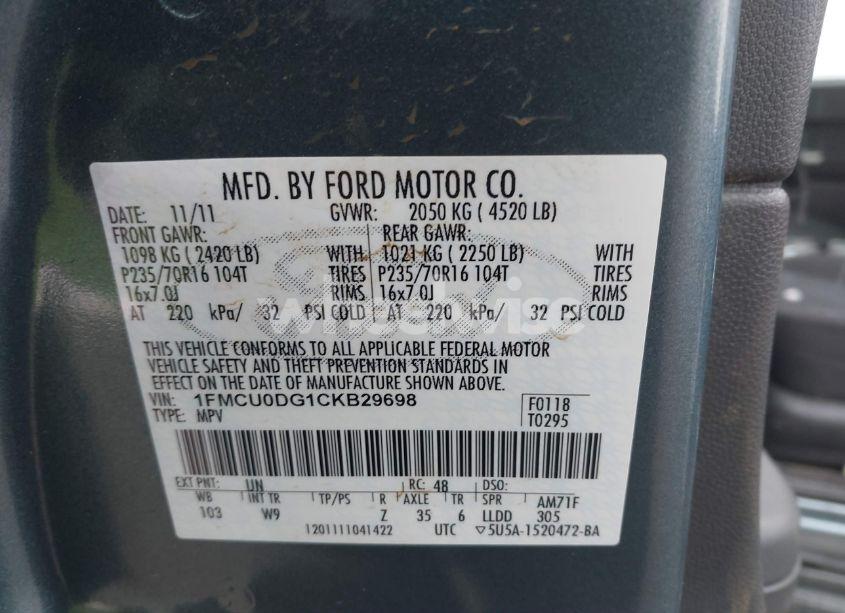 Photo 9 of 2012 Ford Escape XLT (VIN 1FMCU0DG1CKB29698)