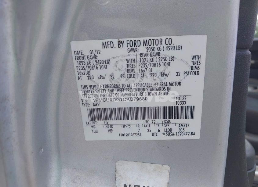 Photo 9 of 2012 Ford Escape XLT (VIN 1FMCU0DG1CKB79680)