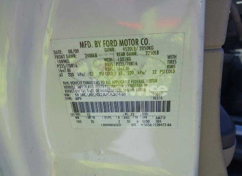 Photo 9 of 2010 Ford Escape XLT (VIN 1FMCU0DG2AKA30448)