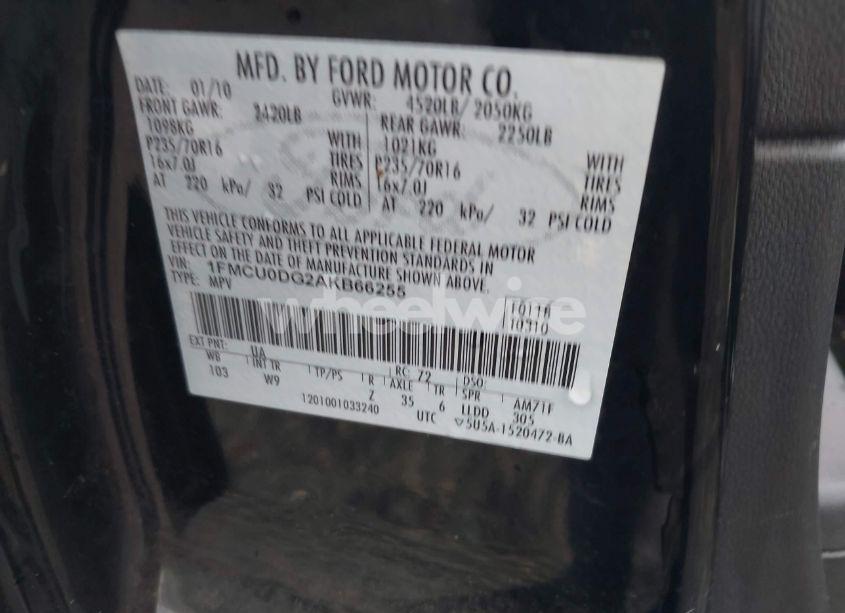 Photo 9 of 2010 Ford Escape XLT (VIN 1FMCU0DG2AKB66255)