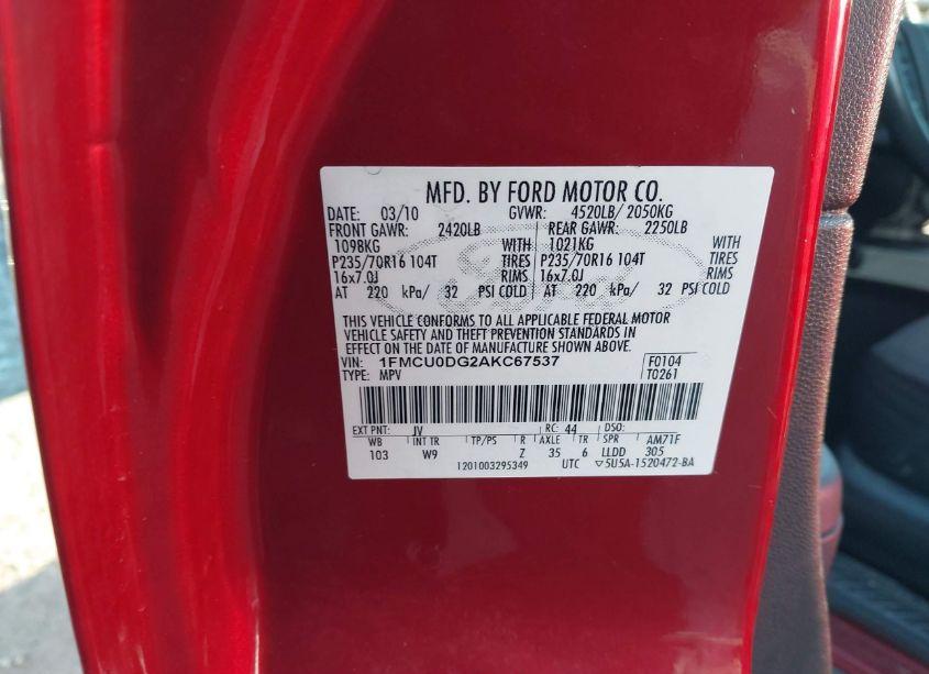 Photo 9 of 2010 Ford Escape XLT (VIN 1FMCU0DG2AKC67537)