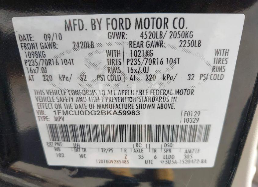 Photo 9 of 2011 Ford Escape XLT (VIN 1FMCU0DG2BKA59983)