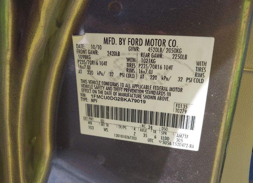 Photo 9 of 2011 Ford Escape XLT (VIN 1FMCU0DG2BKA79019)