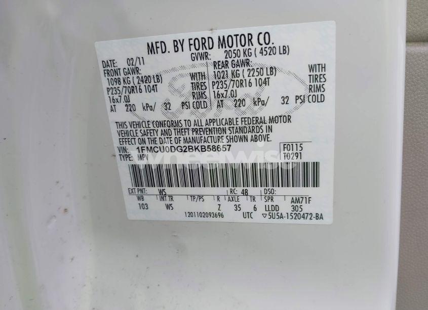 Photo 9 of 2011 Ford Escape XLT (VIN 1FMCU0DG2BKB58657)