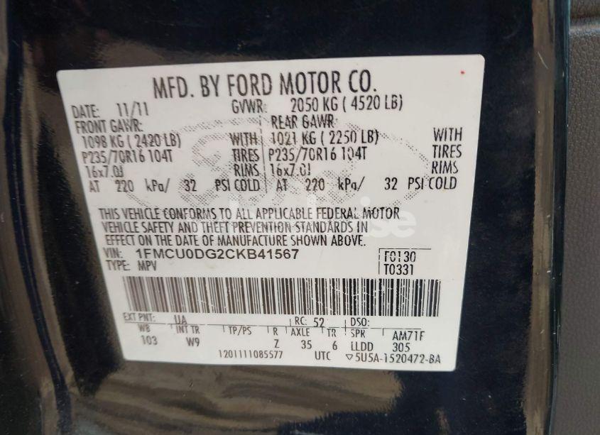 Photo 9 of 2012 Ford Escape XLT (VIN 1FMCU0DG2CKB41567)