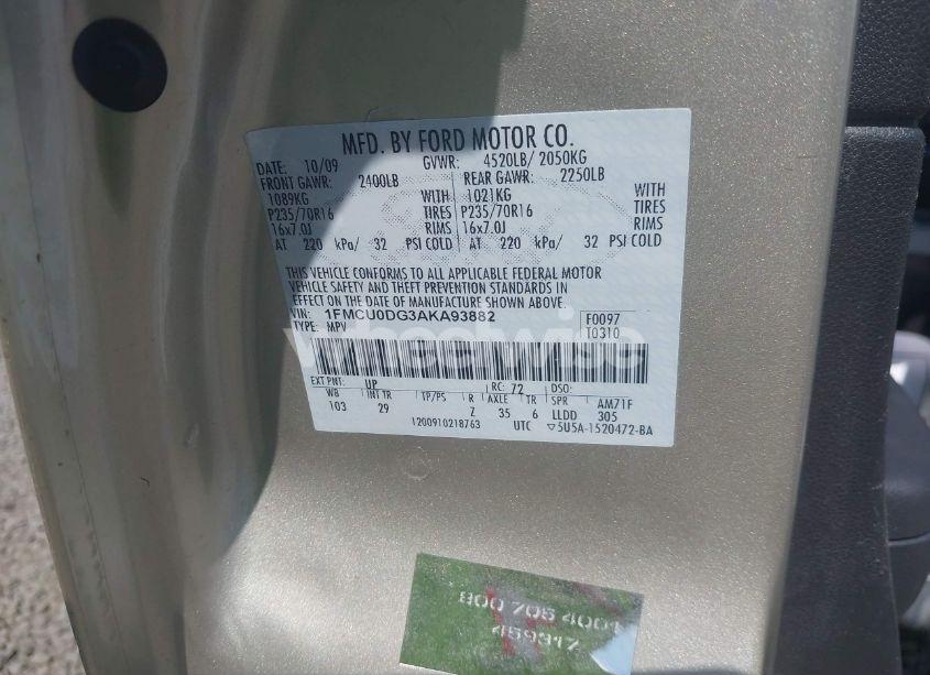 Photo 9 of 2010 Ford Escape XLT (VIN 1FMCU0DG3AKA93882)