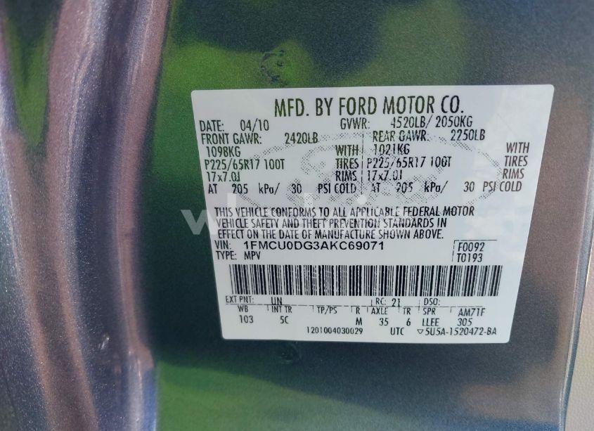 Photo 9 of 2010 Ford Escape (VIN 1FMCU0DG3AKC69071)