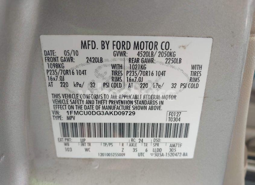 Photo 9 of 2010 Ford Escape XLT (VIN 1FMCU0DG3AKD09729)